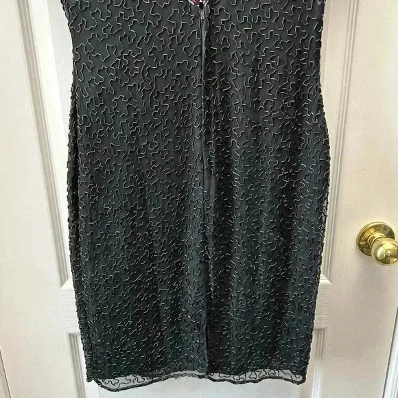 SCALA Sequin Beaded Cocktail Evening Dress Black Multi Colour Open Back Medium - Picture 9 of 15